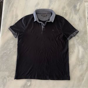 Michael Kors MK Logo Short Sleeve Polo Shirt Black Gray Trim